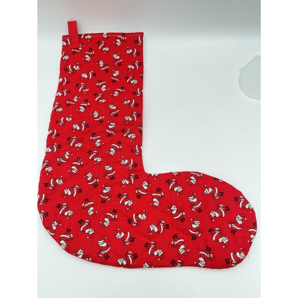Vintage Handmade Santa Christmas Stocking Padded Fabric Holiday Decor